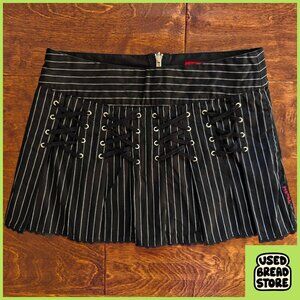 Vintage Tripp Mini Skirt M Reversible Pinstripe Lacing Lace Pleated Y2K Goth Emo